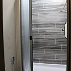 Shower with Light-Weight, Soft-Sided Shower Door and Skylight
